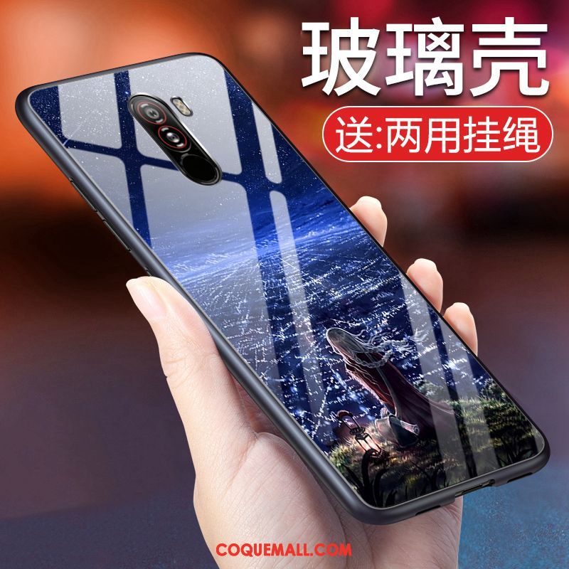 Étui Pocophone F1 Personnalité Vent Verre, Coque Pocophone F1 Marque De Tendance Bleu Beige