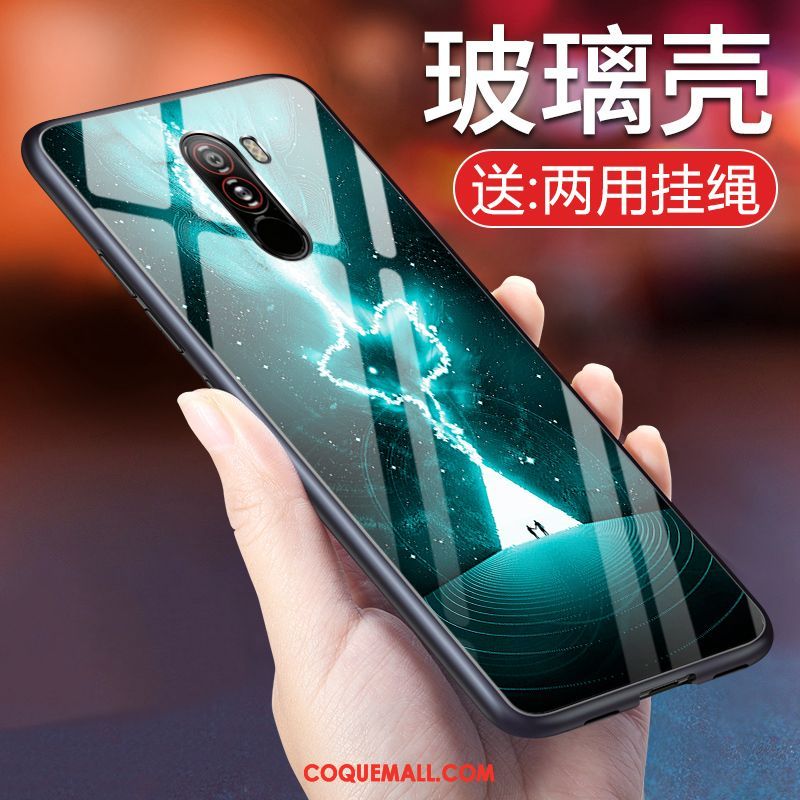 Étui Pocophone F1 Personnalité Vent Verre, Coque Pocophone F1 Marque De Tendance Bleu Beige