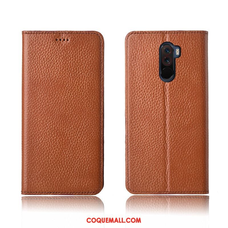 Étui Pocophone F1 Petit Cuir Véritable Nouveau, Coque Pocophone F1 Incassable Téléphone Portable Beige