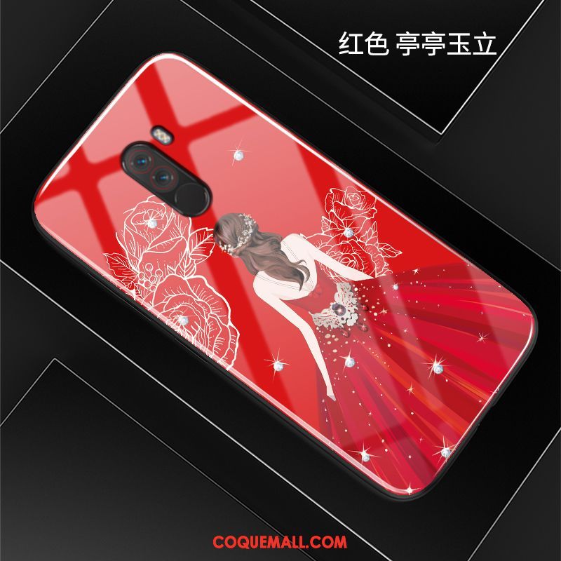 Étui Pocophone F1 Rouge Verre Dessin Animé, Coque Pocophone F1 Incassable Téléphone Portable Beige