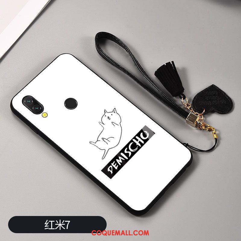 Étui Redmi 7 Blanc Charmant Dessin Animé, Coque Redmi 7 Verre Protection Beige