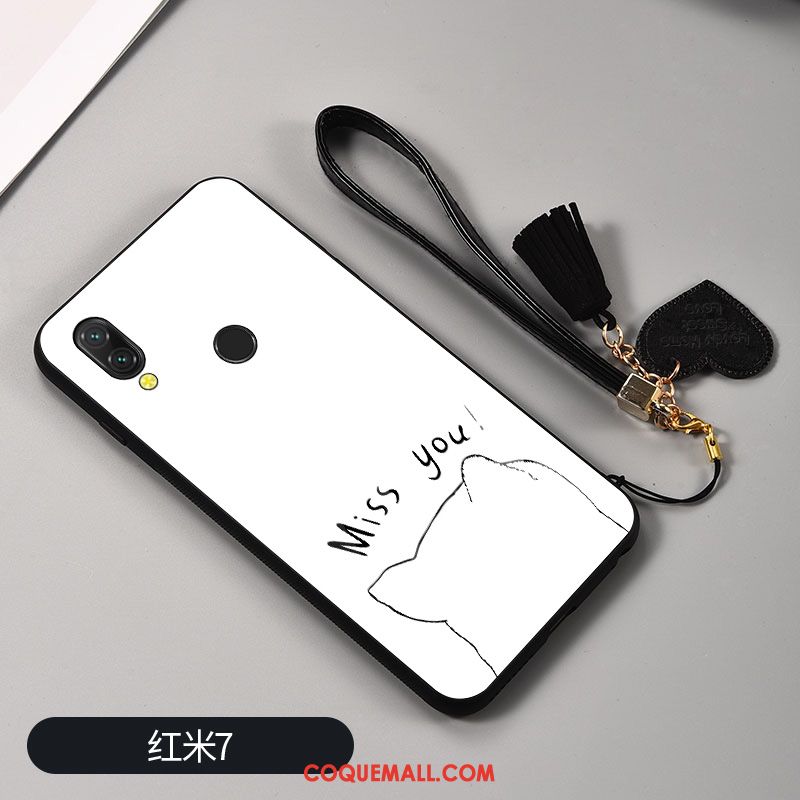 Étui Redmi 7 Blanc Charmant Dessin Animé, Coque Redmi 7 Verre Protection Beige