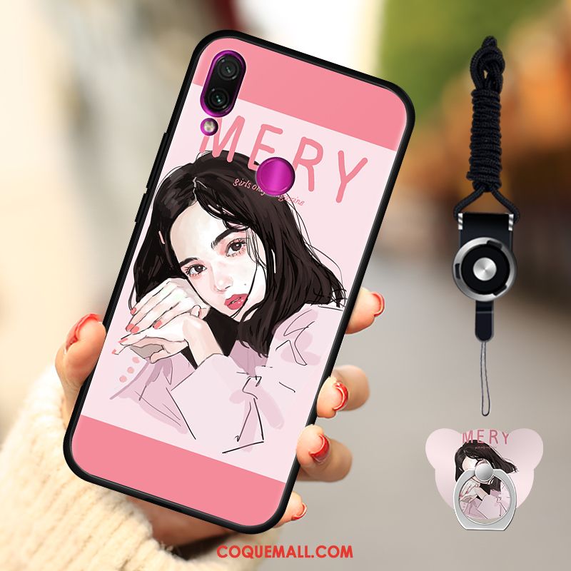 Étui Redmi 7 Cou Suspendu Marque De Tendance Dessin Animé, Coque Redmi 7 Charmant Net Rouge Beige