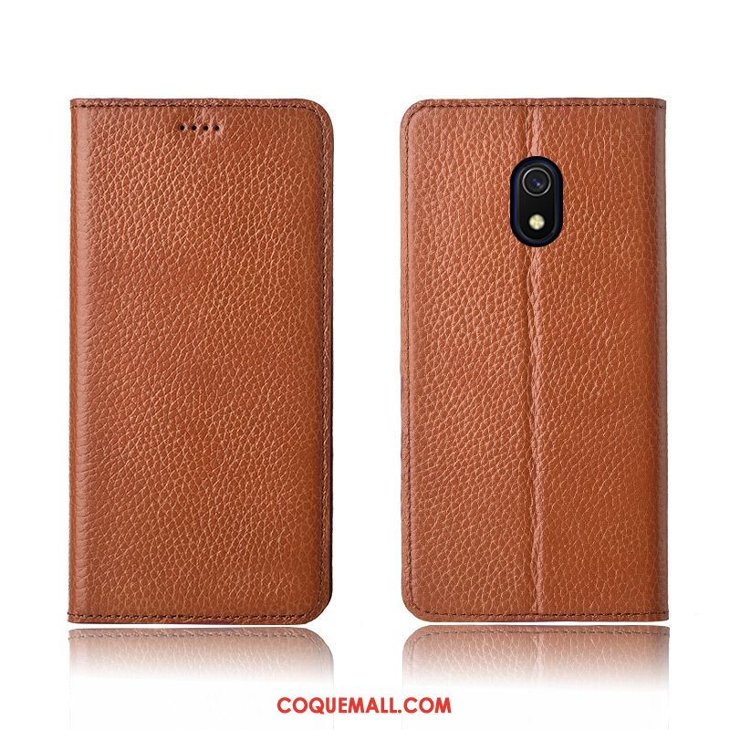 Étui Redmi 8a Jeunesse Litchi Téléphone Portable, Coque Redmi 8a En Cuir Petit Beige