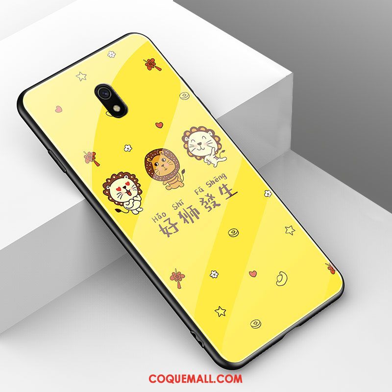 Étui Redmi 8a Nouveau Verre Dessin Animé, Coque Redmi 8a Incassable Charmant Beige