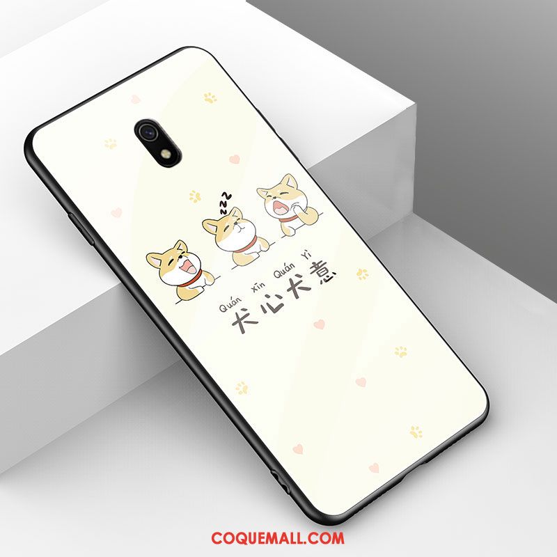 Étui Redmi 8a Nouveau Verre Dessin Animé, Coque Redmi 8a Incassable Charmant Beige