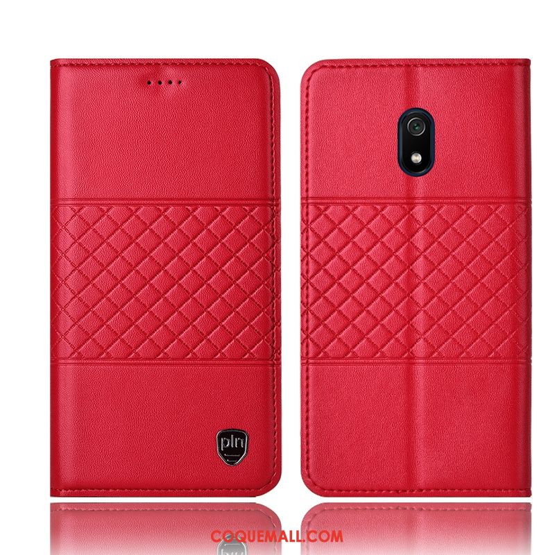 Étui Redmi 8a Protection En Cuir Plaid, Coque Redmi 8a Rouge Tout Compris Beige