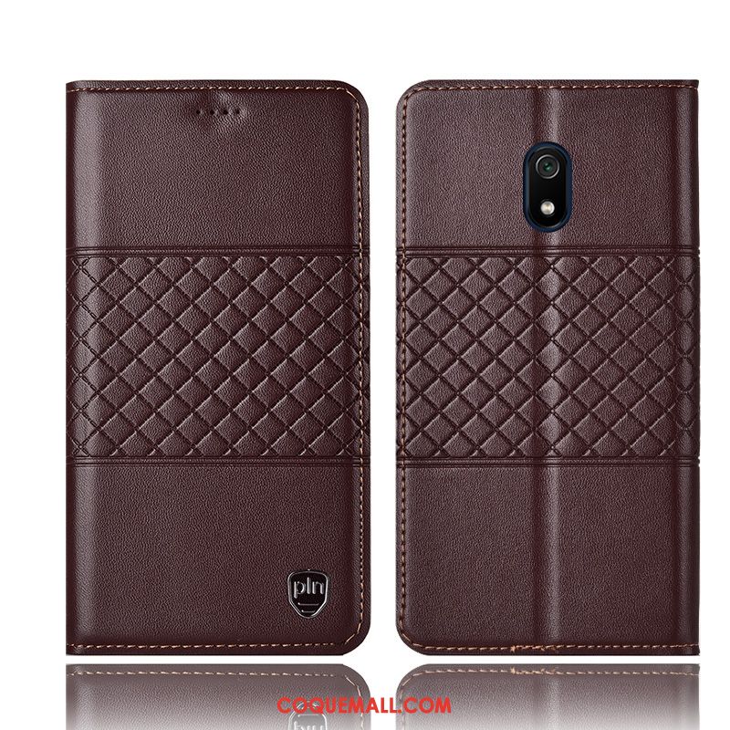 Étui Redmi 8a Protection En Cuir Plaid, Coque Redmi 8a Rouge Tout Compris Beige