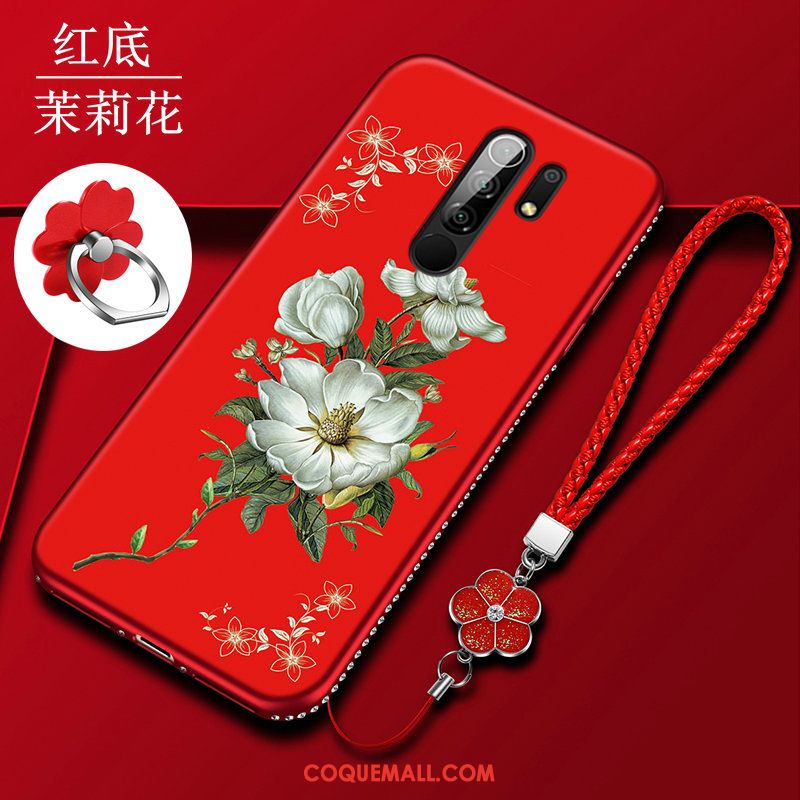 Étui Redmi 9 Créatif Très Mince Rouge, Coque Redmi 9 Fleur Incassable Beige