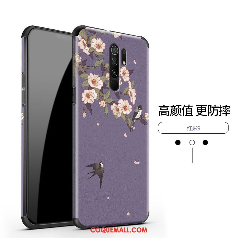 Étui Redmi 9 Fleur Simple Très Mince, Coque Redmi 9 Nouveau Protection Beige