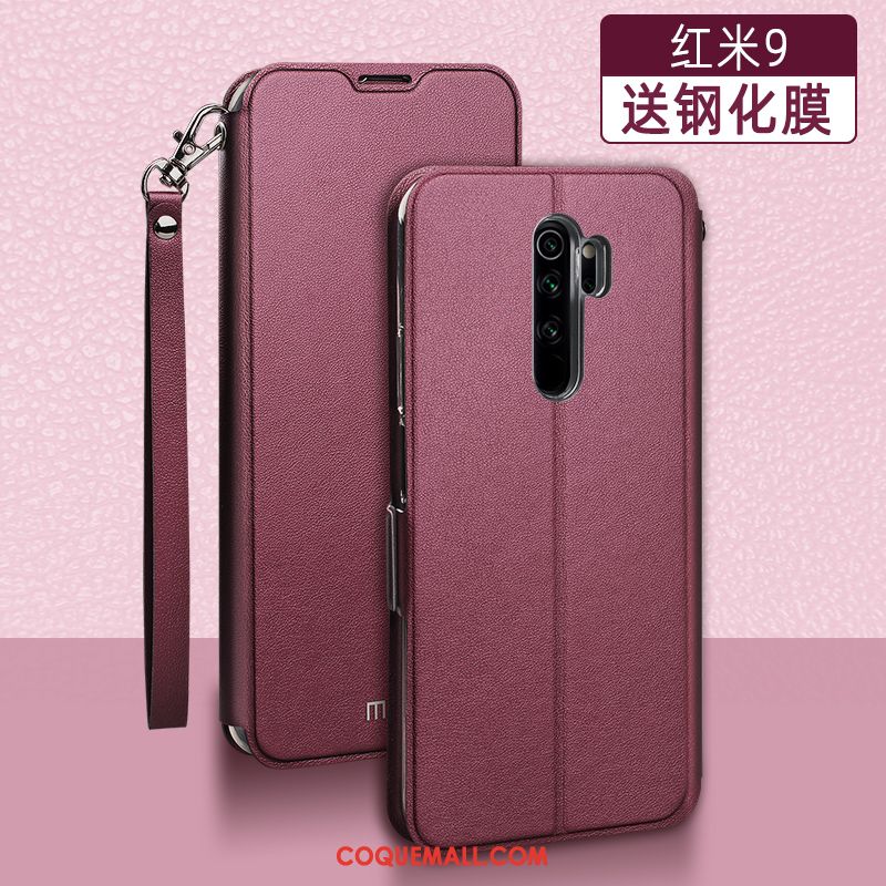 Étui Redmi 9 Petit Clamshell Rose, Coque Redmi 9 Créatif En Cuir Beige