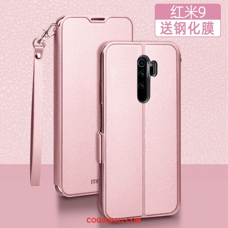 Étui Redmi 9 Petit Clamshell Rose, Coque Redmi 9 Créatif En Cuir Beige