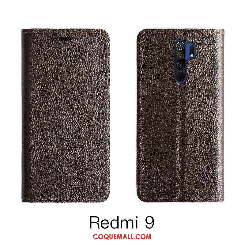 Étui Redmi 9 Protection Carte Orange, Coque Redmi 9 Rouge En Cuir Beige