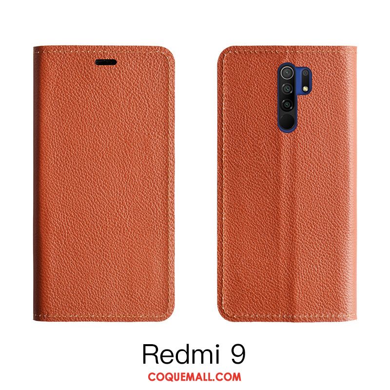 Étui Redmi 9 Protection Carte Orange, Coque Redmi 9 Rouge En Cuir Beige