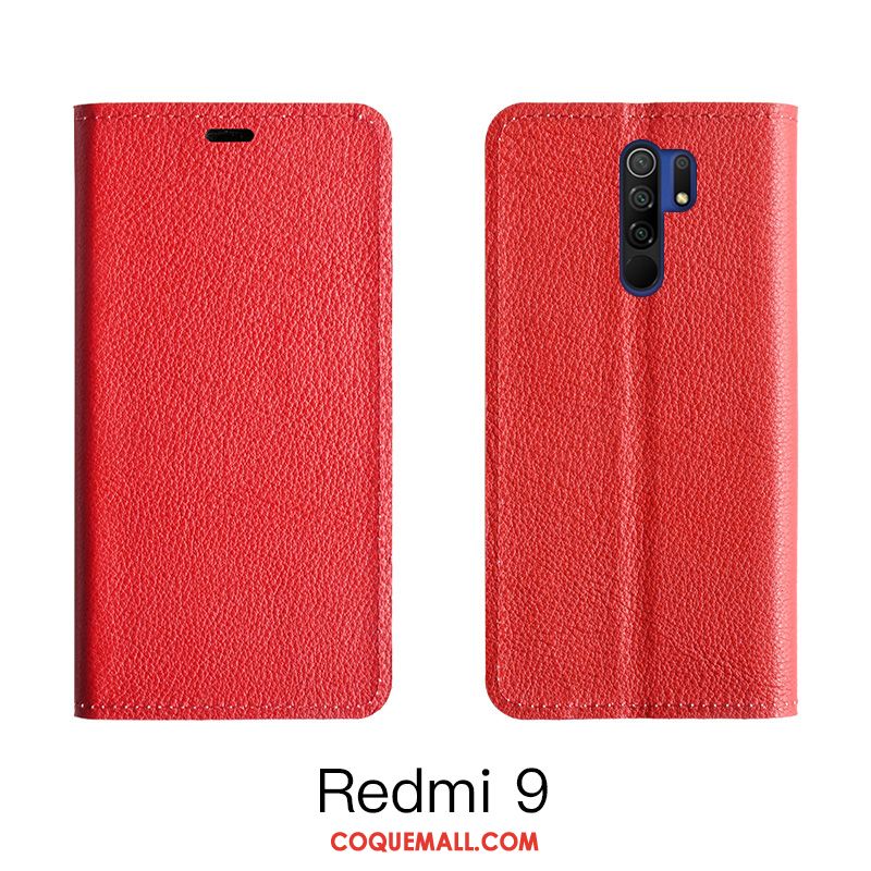 Étui Redmi 9 Protection Carte Orange, Coque Redmi 9 Rouge En Cuir Beige