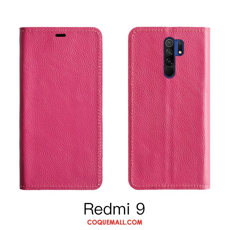 Étui Redmi 9 Protection Carte Orange, Coque Redmi 9 Rouge En Cuir Beige