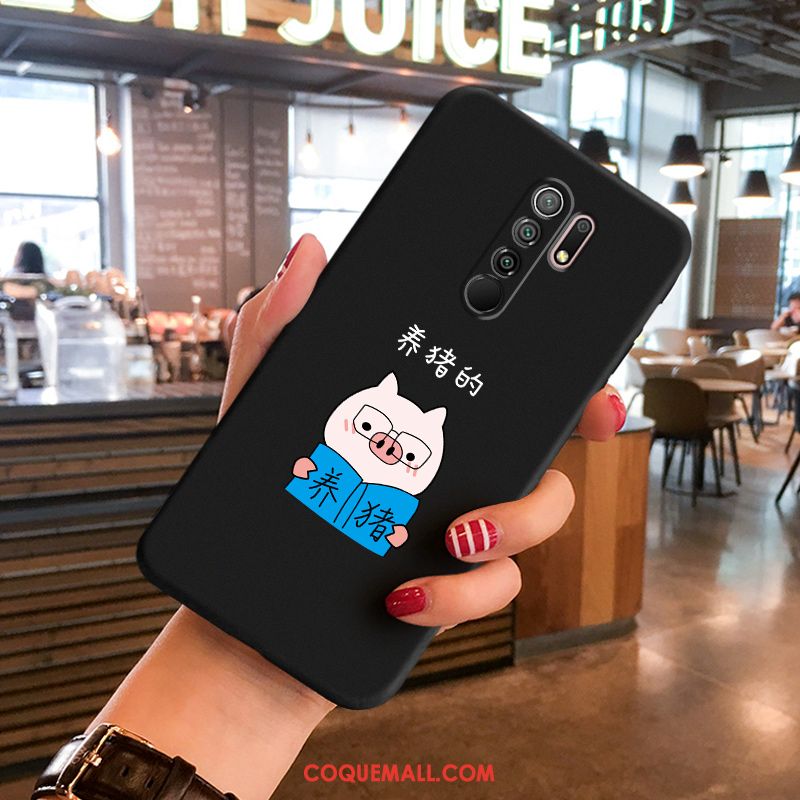 Étui Redmi 9 Silicone Dessin Animé Tendance, Coque Redmi 9 Personnalité Noir Beige