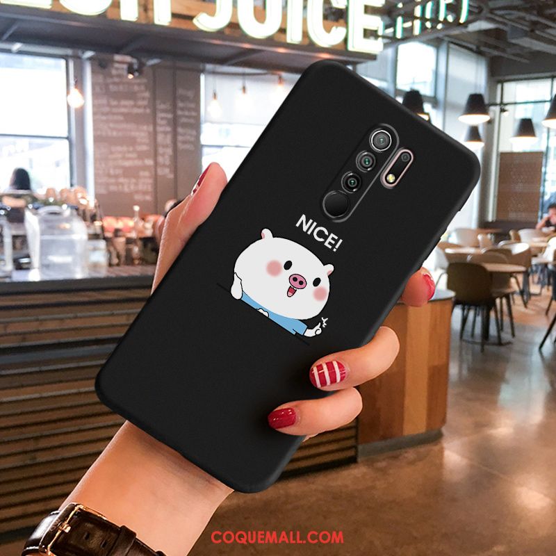 Étui Redmi 9 Silicone Dessin Animé Tendance, Coque Redmi 9 Personnalité Noir Beige