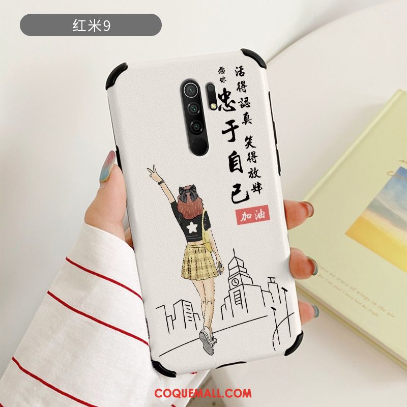 Étui Redmi 9 Soie Mulberry Protection Cuir, Coque Redmi 9 Petit Fluide Doux Beige