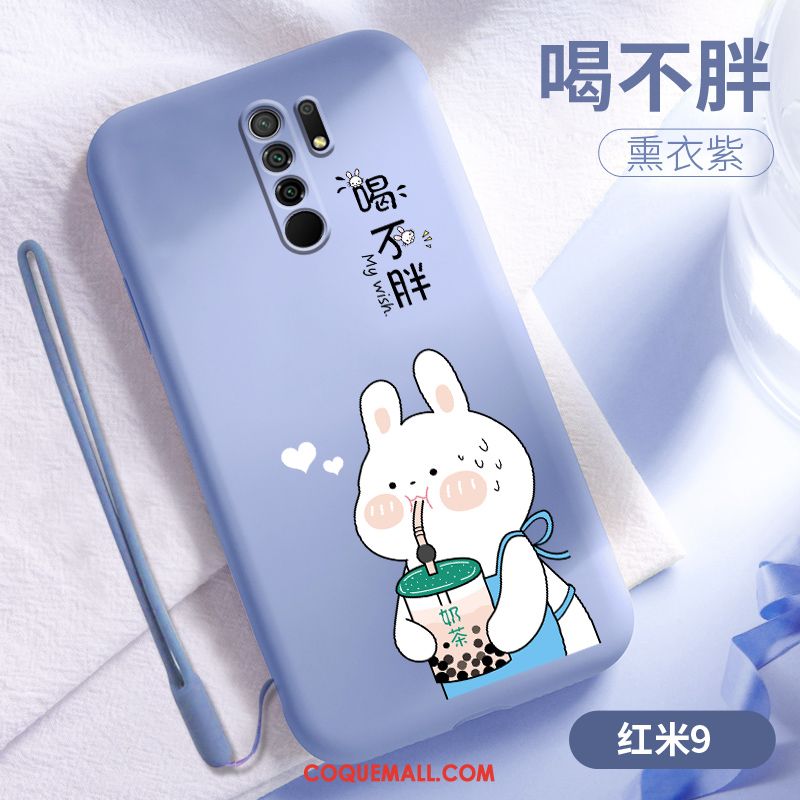 Étui Redmi 9 Vent Fluide Doux Bleu, Coque Redmi 9 Dessin Animé Créatif Beige