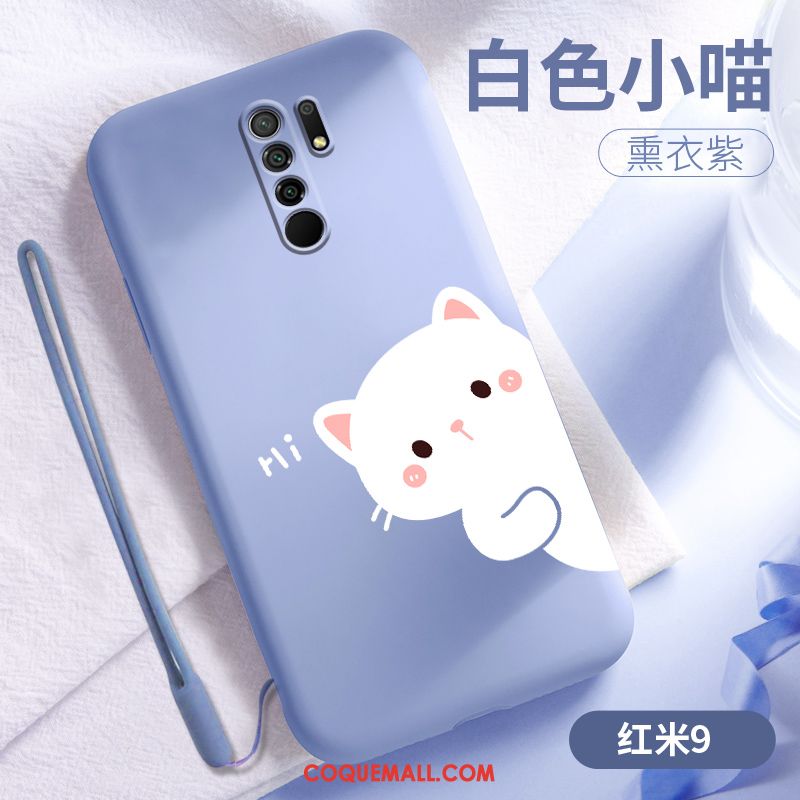 Étui Redmi 9 Vent Fluide Doux Bleu, Coque Redmi 9 Dessin Animé Créatif Beige