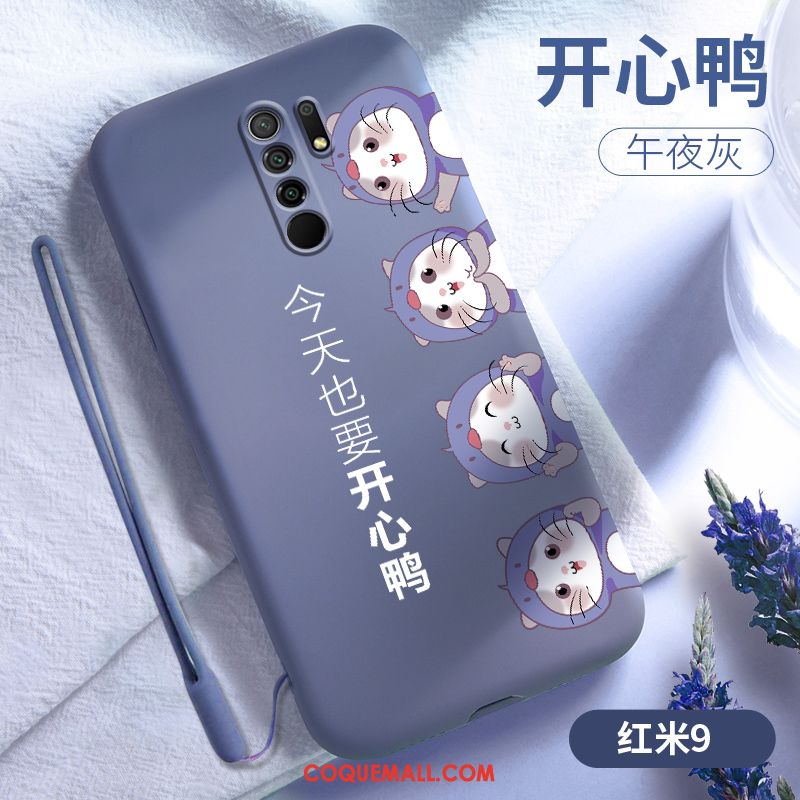 Étui Redmi 9 Vent Fluide Doux Bleu, Coque Redmi 9 Dessin Animé Créatif Beige