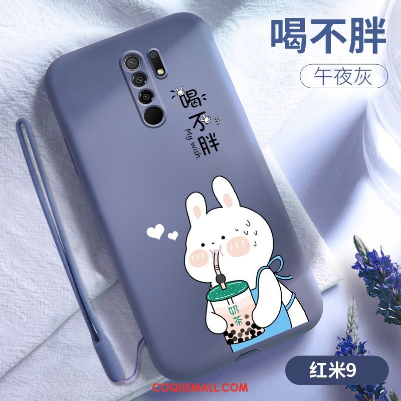 Étui Redmi 9 Vent Fluide Doux Bleu, Coque Redmi 9 Dessin Animé Créatif Beige