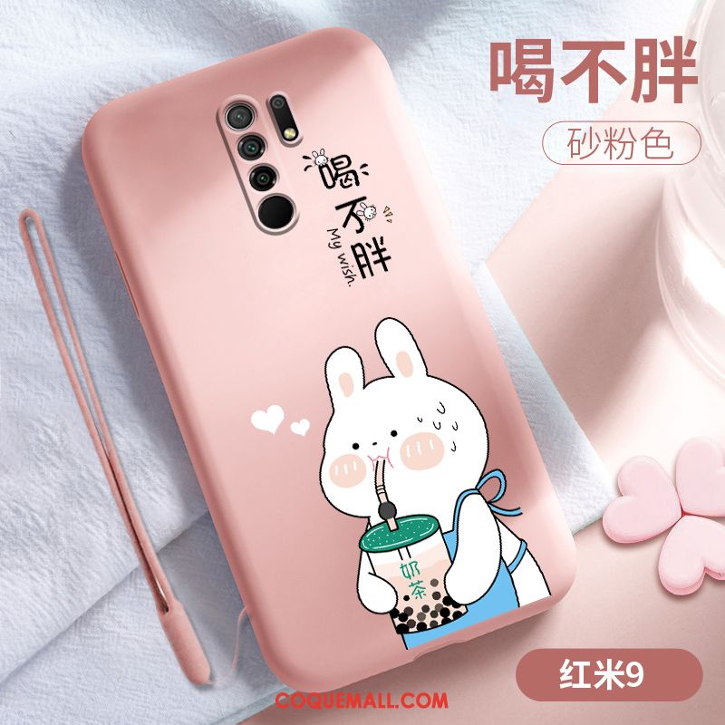 Étui Redmi 9 Vent Fluide Doux Bleu, Coque Redmi 9 Dessin Animé Créatif Beige