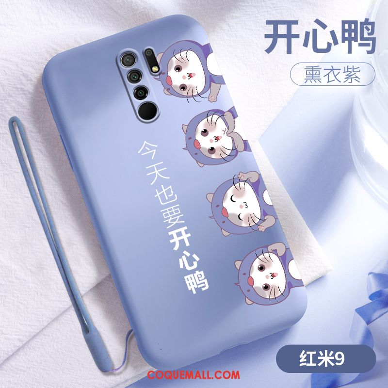 Étui Redmi 9 Vent Fluide Doux Bleu, Coque Redmi 9 Dessin Animé Créatif Beige