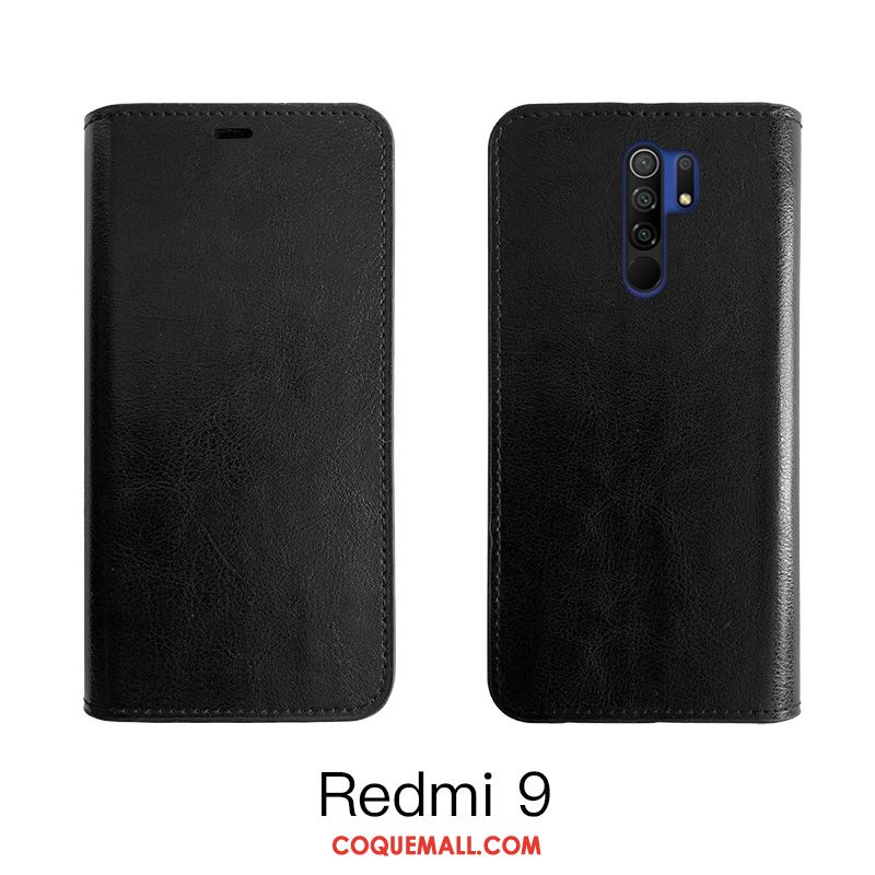 Étui Redmi 9 Vin Rouge Téléphone Portable Cuir Véritable, Coque Redmi 9 Business Tout Compris Beige