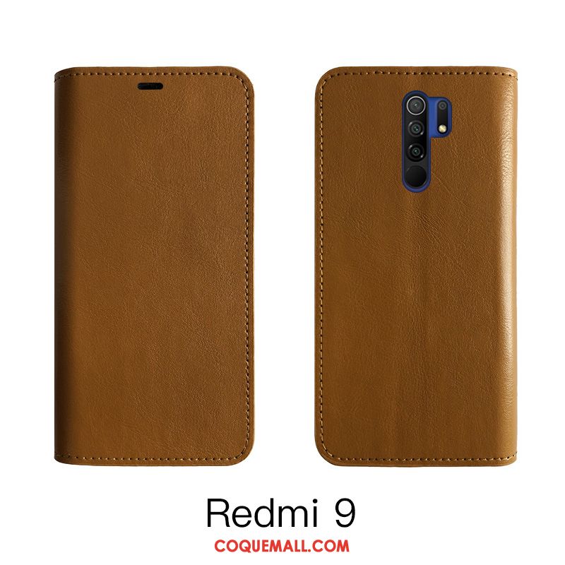 Étui Redmi 9 Vin Rouge Téléphone Portable Cuir Véritable, Coque Redmi 9 Business Tout Compris Beige