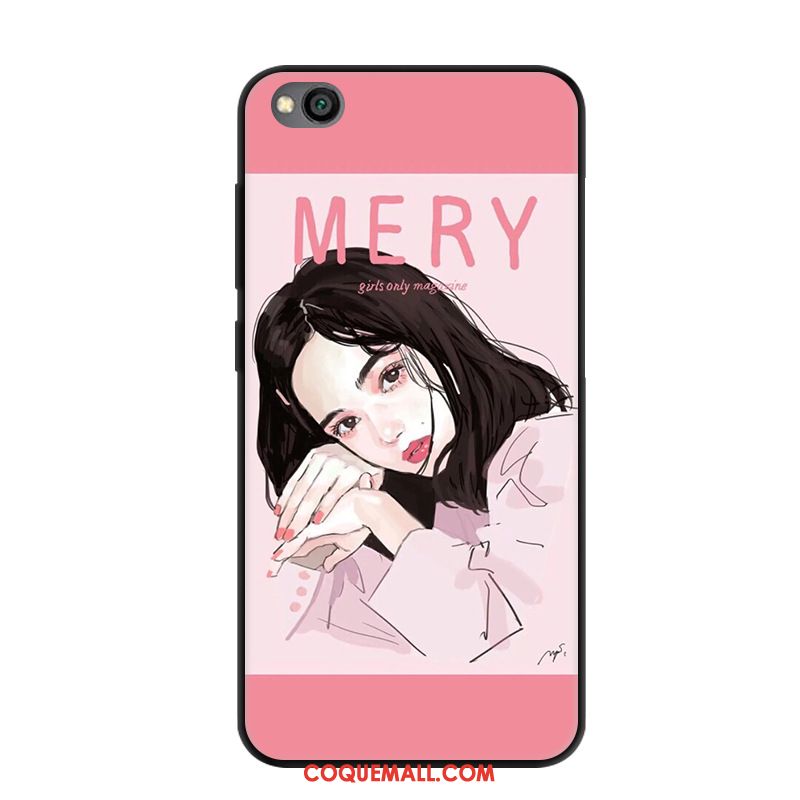 Étui Redmi Go Dessin Animé Incassable Rose, Coque Redmi Go Téléphone Portable Délavé En Daim Beige