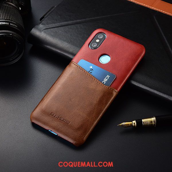 Étui Redmi Note 6 Pro Cuir Véritable Rouge Protection, Coque Redmi Note 6 Pro Petit Téléphone Portable Beige