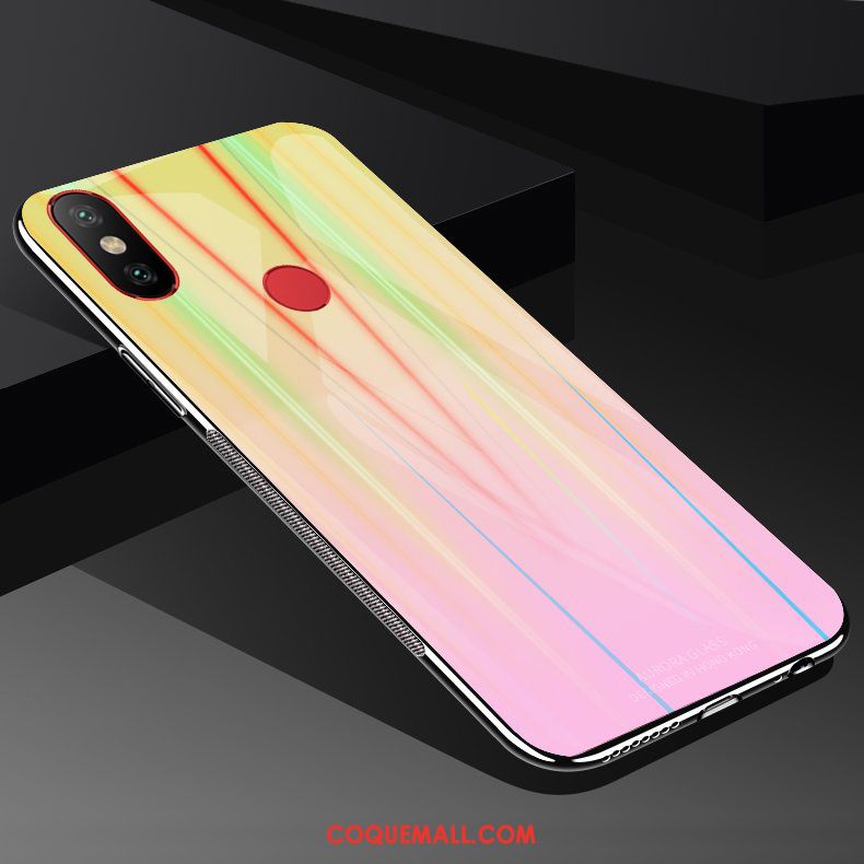 Étui Redmi Note 6 Pro Rose Verre Simple, Coque Redmi Note 6 Pro Téléphone Portable Rouge Beige