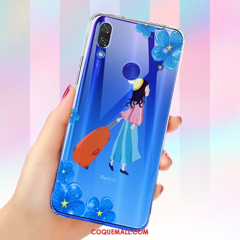 Étui Redmi Note 7 Ornements Suspendus Fluide Doux Dégradé, Coque Redmi Note 7 Transparent Bleu Beige