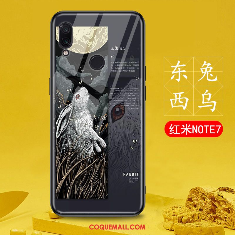 Étui Redmi Note 7 Verre Tendance Incassable, Coque Redmi Note 7 Petit Rouge Beige