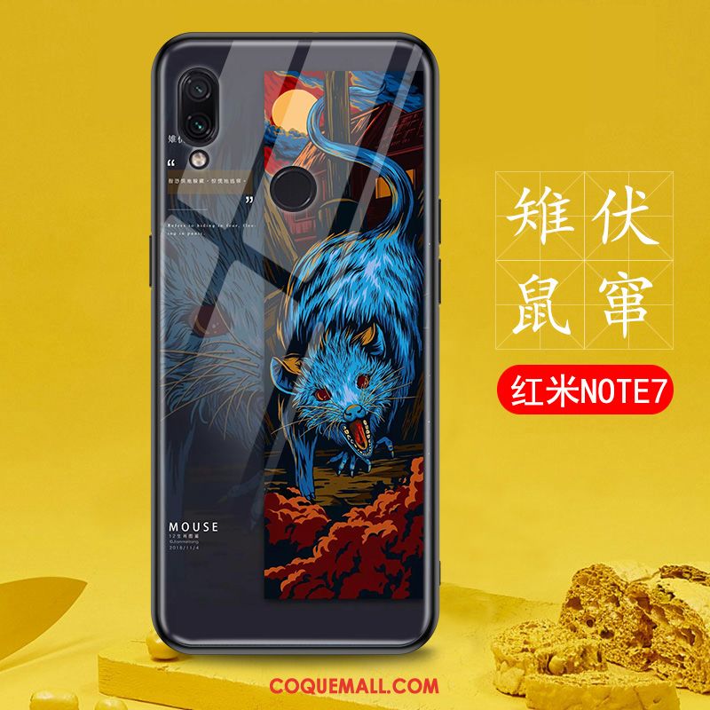 Étui Redmi Note 7 Verre Tendance Incassable, Coque Redmi Note 7 Petit Rouge Beige