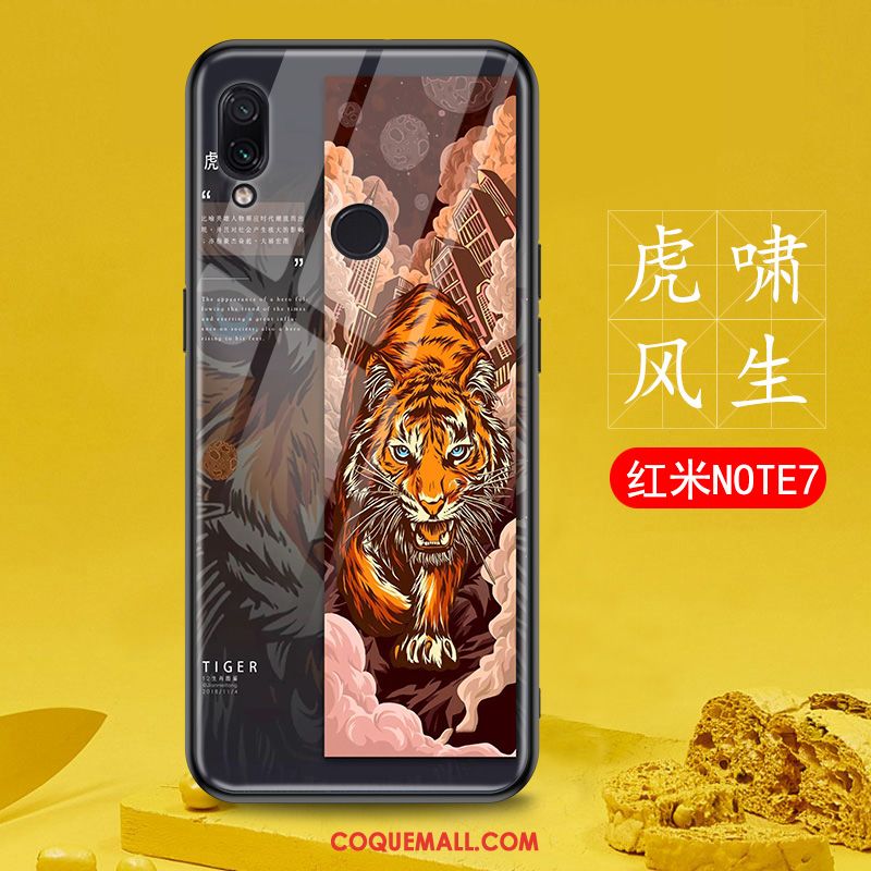 Étui Redmi Note 7 Verre Tendance Incassable, Coque Redmi Note 7 Petit Rouge Beige