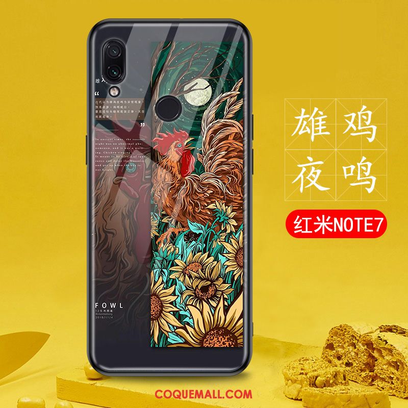 Étui Redmi Note 7 Verre Tendance Incassable, Coque Redmi Note 7 Petit Rouge Beige