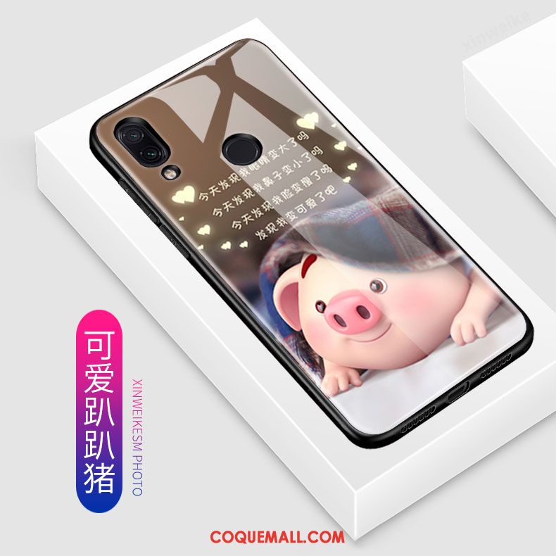 Étui Redmi Note 7 Verre Trempé Tendance Petit, Coque Redmi Note 7 Difficile Fluide Doux Braun Beige