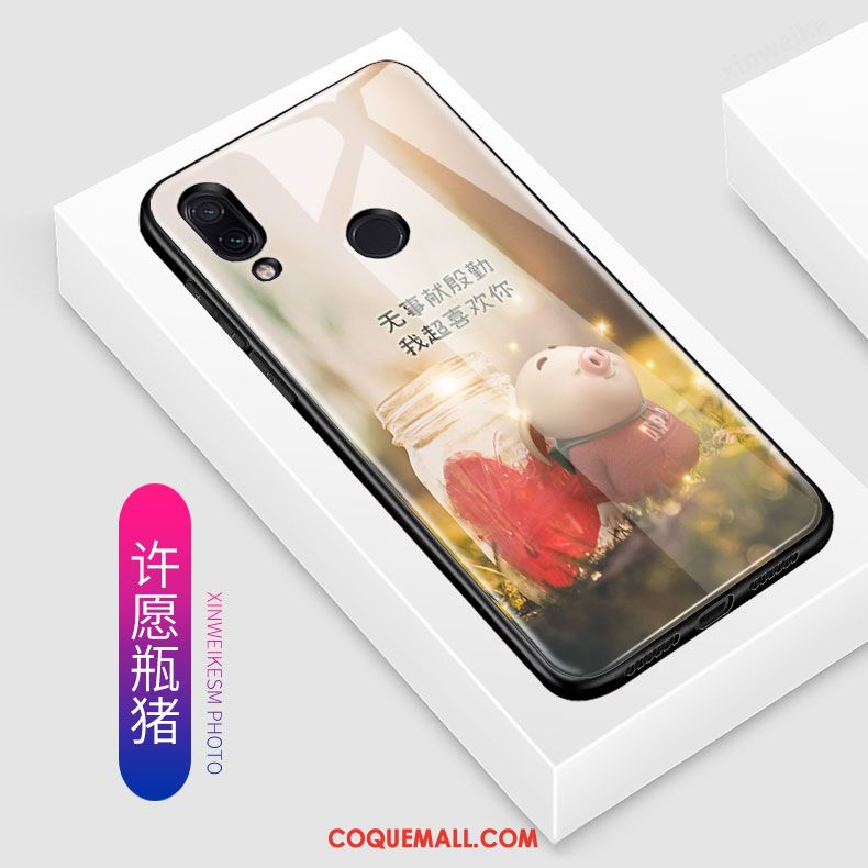 Étui Redmi Note 7 Verre Trempé Tendance Petit, Coque Redmi Note 7 Difficile Fluide Doux Braun Beige