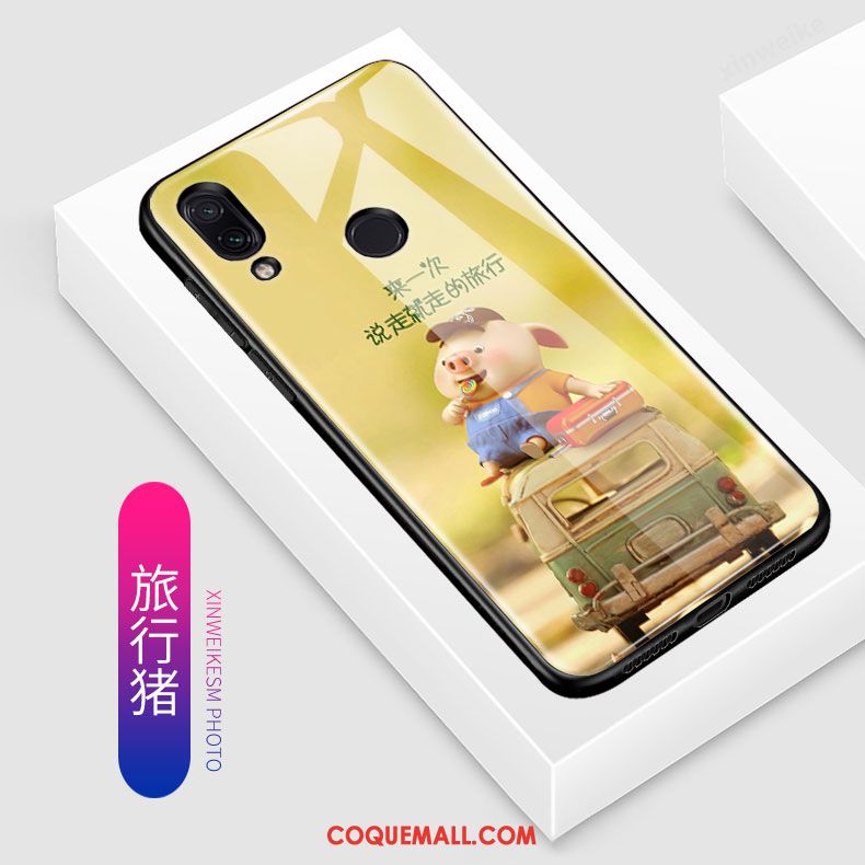 Étui Redmi Note 7 Verre Trempé Tendance Petit, Coque Redmi Note 7 Difficile Fluide Doux Braun Beige