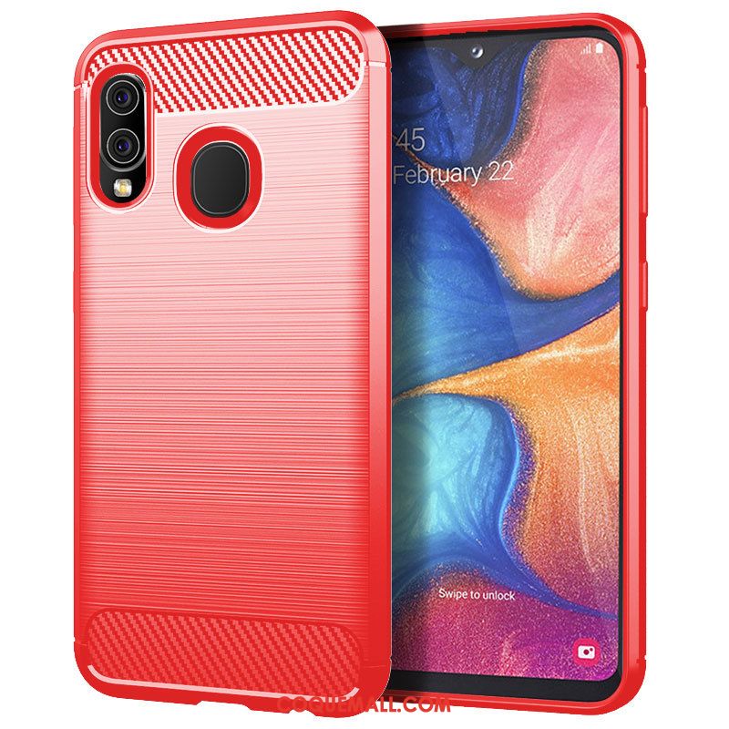 Étui Samsung Galaxy A20e Rouge Fibre Modèle Fleurie, Coque Samsung Galaxy A20e Téléphone Portable Soie