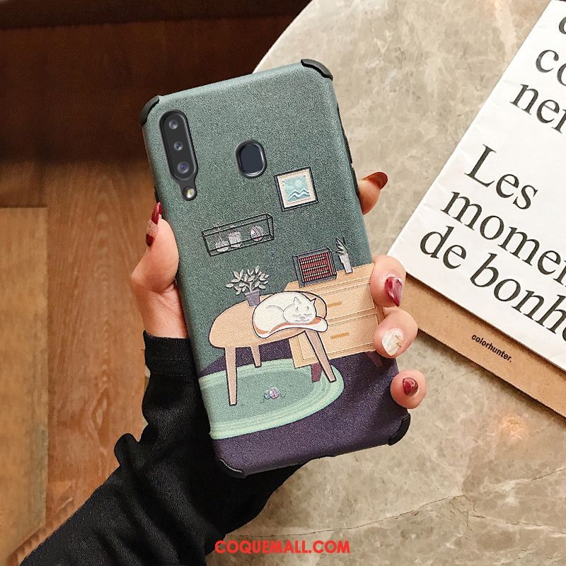 Étui Samsung Galaxy A20s Gaufrage Membrane Vert, Coque Samsung Galaxy A20s Étoile Téléphone Portable