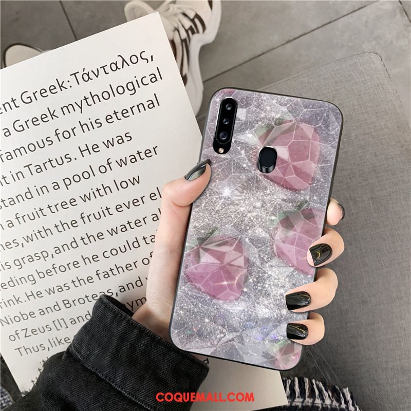 Étui Samsung Galaxy A20s Losange Silicone Étoile, Coque Samsung Galaxy A20s Modèle Fleurie Violet