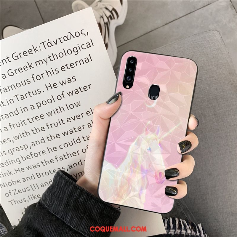 Étui Samsung Galaxy A20s Losange Silicone Étoile, Coque Samsung Galaxy A20s Modèle Fleurie Violet