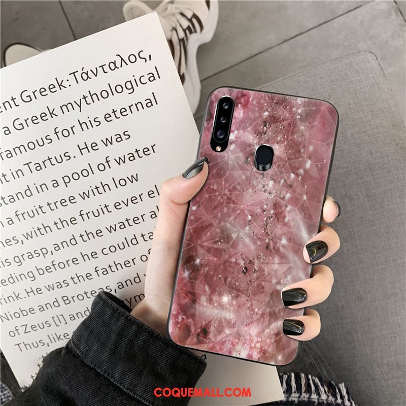 Étui Samsung Galaxy A20s Losange Silicone Étoile, Coque Samsung Galaxy A20s Modèle Fleurie Violet