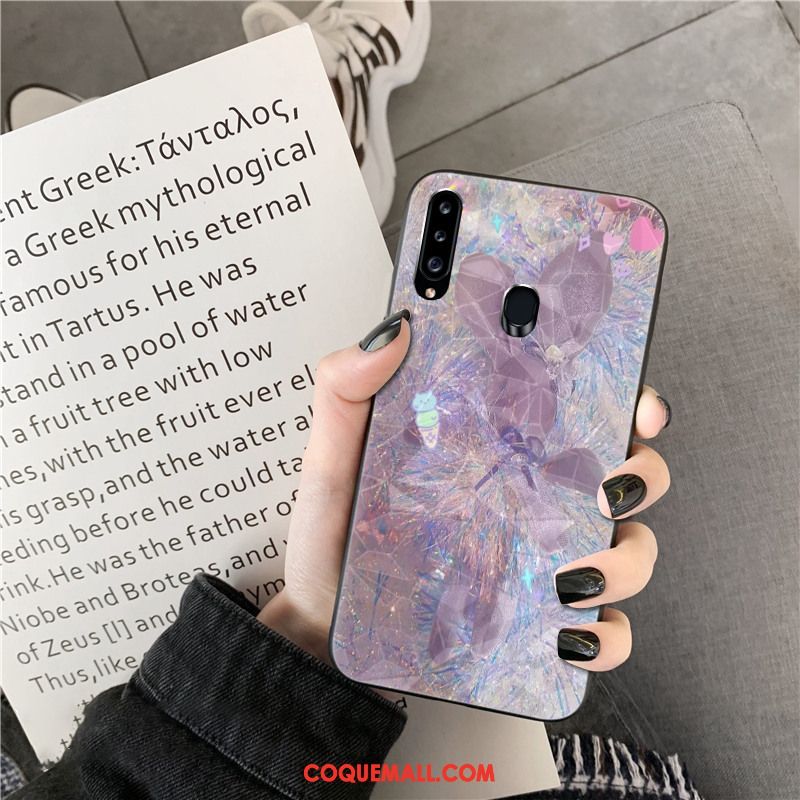 Étui Samsung Galaxy A20s Losange Silicone Étoile, Coque Samsung Galaxy A20s Modèle Fleurie Violet