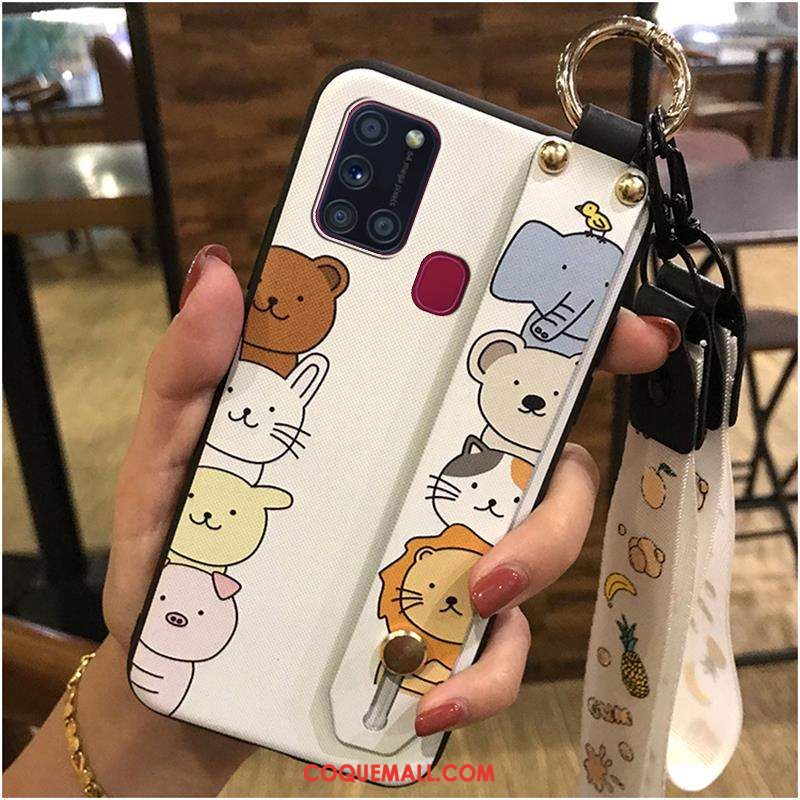 Étui Samsung Galaxy A21s Dessin Animé Support Silicone, Coque Samsung Galaxy A21s Protection Blanc