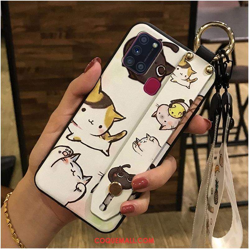 Étui Samsung Galaxy A21s Dessin Animé Support Silicone, Coque Samsung Galaxy A21s Protection Blanc